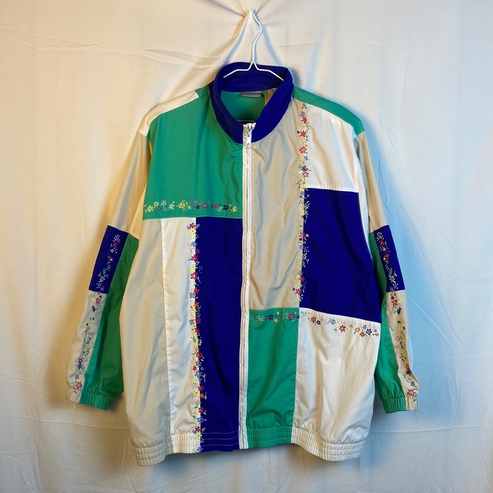 Vintage Koret Francisca Patchwork Floral Embroidery Detail Jacket Size 2X